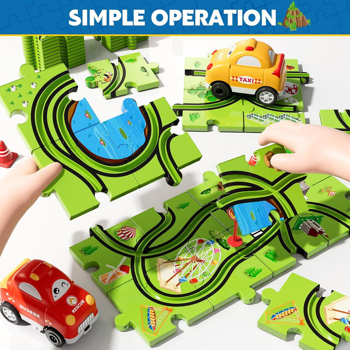 64 PCS Puzzle Track Car Set Toys for Kids Boys, Toddler Toys Gifts for 3 4 5 Year Old Boys, Floor Puzzle Tracks Car for Boys Ages 3-5 4-6, for 3 4 5 6 Year Old