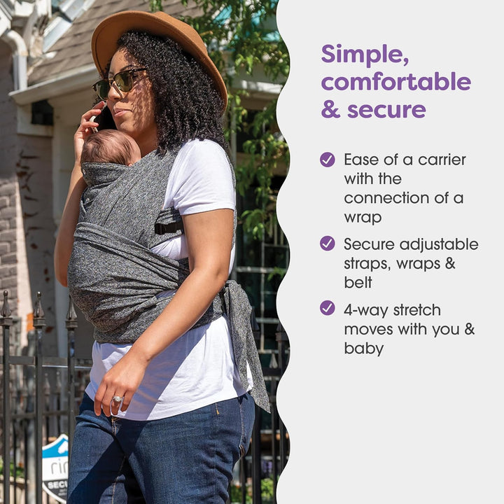Comfyfit Adjustable Baby Carrier, 8-35Lbs, Heathered Gray, Hybrid Carrier, Newborn to Toddler with Adjustable Straps & Comfort of a Baby Wrap