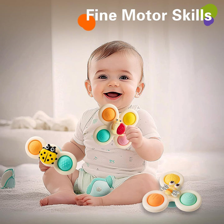 3-Piece Suction Cup Spinner Toys for 1-3 Year Old Boys & Girls - Spinning Sensory Toys for Toddlers 12-18 Months - First Birthday Gifts