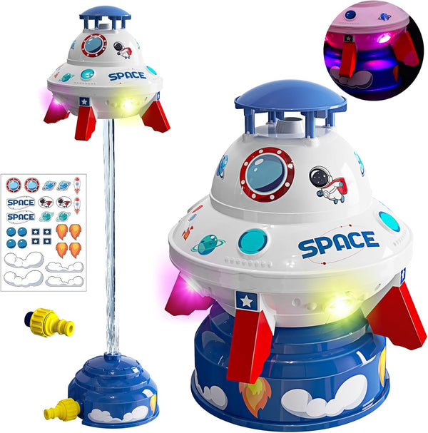Water Sprinkler for Kids Toys,Outdoor Summer UFO Water Rocket with Light up Liftoff 9-16Ft & Spin,Water Toy Backyard Lawn Birthday Gift for Gilrs Boys Age 3 4 5 6 7 8 Year Old