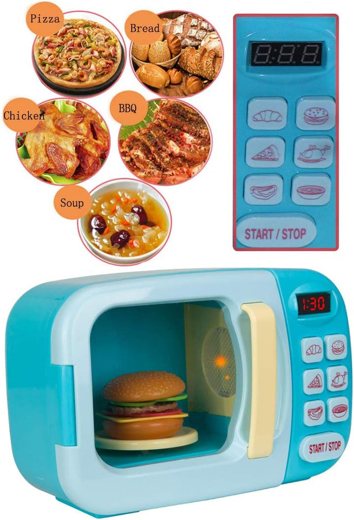 Microwave Toys Kitchen Play Set with Light Sound,Kids Pretend Play Electronic Oven with Play Food and 6 Color DIY Play-Dough for Children Ages 3+ Years (Blue)