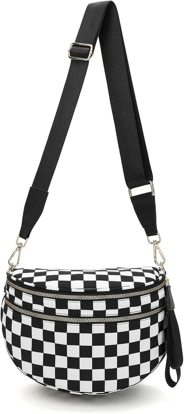 Mommy Bum Bag Crossbody, 2025 Trendy Checkered/Solid Nylon Waterproof Adjust Wide Straps Large Mom Diaper Bag