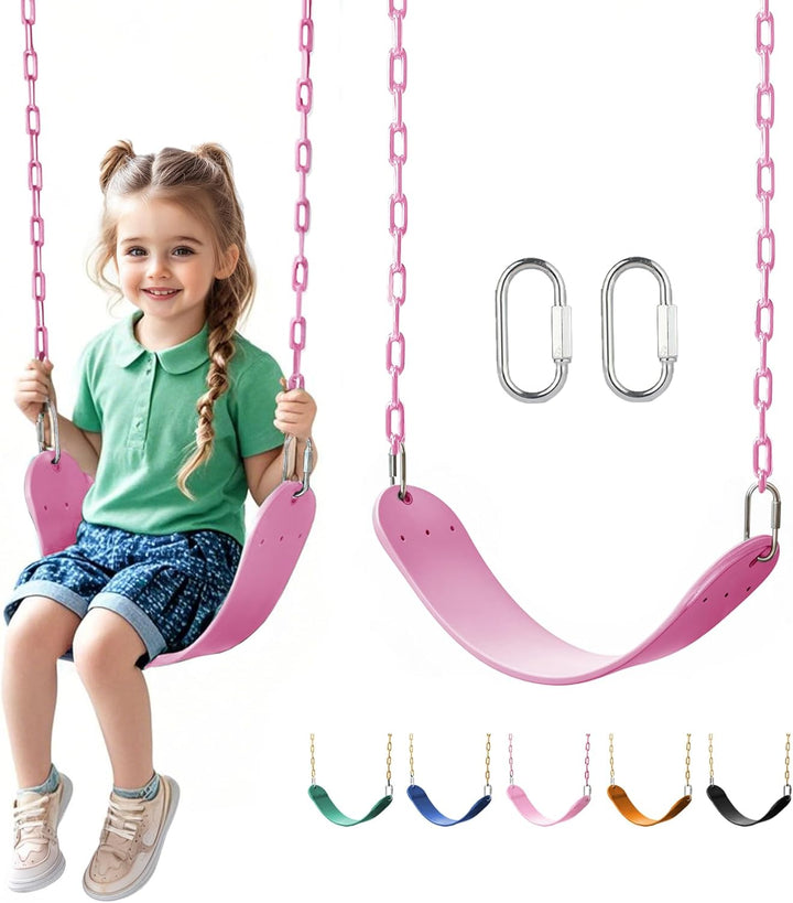 Heavy Duty Swing Seat, 66" Rust-Resistant Chains with 30" Ppc-Coated Section, Swing Set Accessories Replacement with Quick Links, Kids Swings Supports 330 Lbs for Outdoor Playground, Green