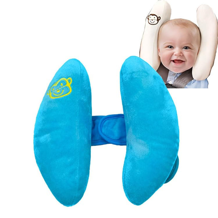Blue Baby Travel Pillow for Car Seat, Stroller- Adjustable Infant Head Neck Support Pillow, Soft Banana Baby Travel Head Supported for Gift