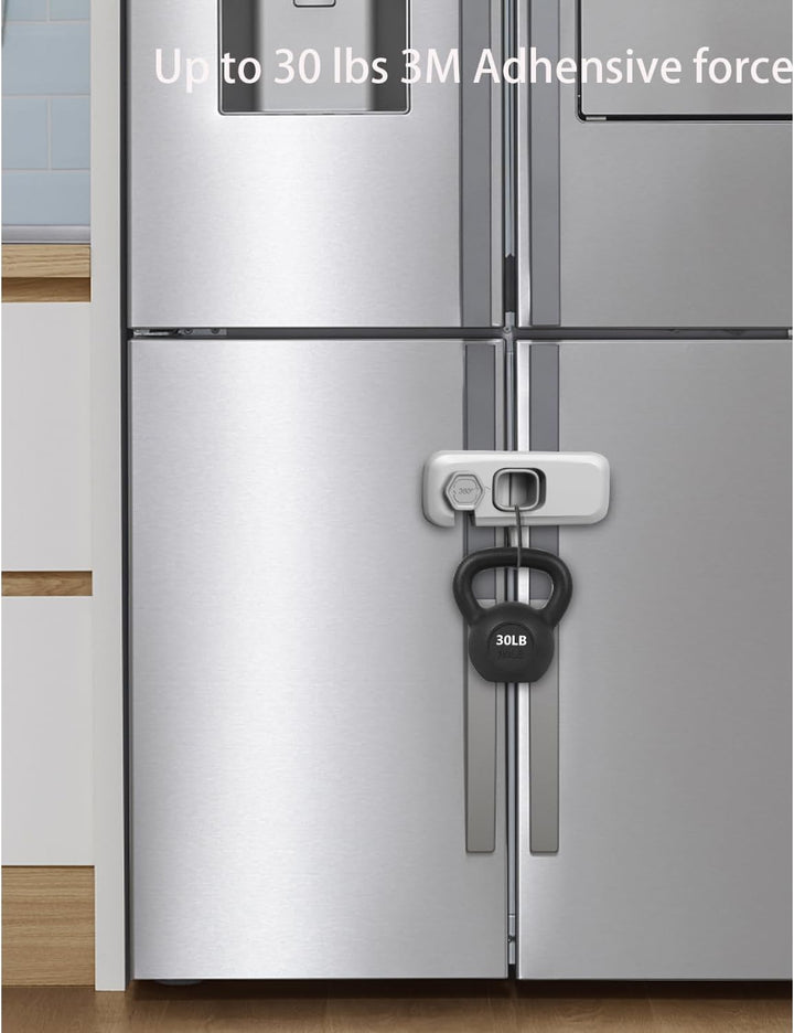 2Pack Child Proof Refrigerator Lock,Fridge Locks for Kids with Sticky Adhesive Pads,Baby Safety Locks for Fridges, Cabinets, Drawers, Double Doors and More (2 Pack)