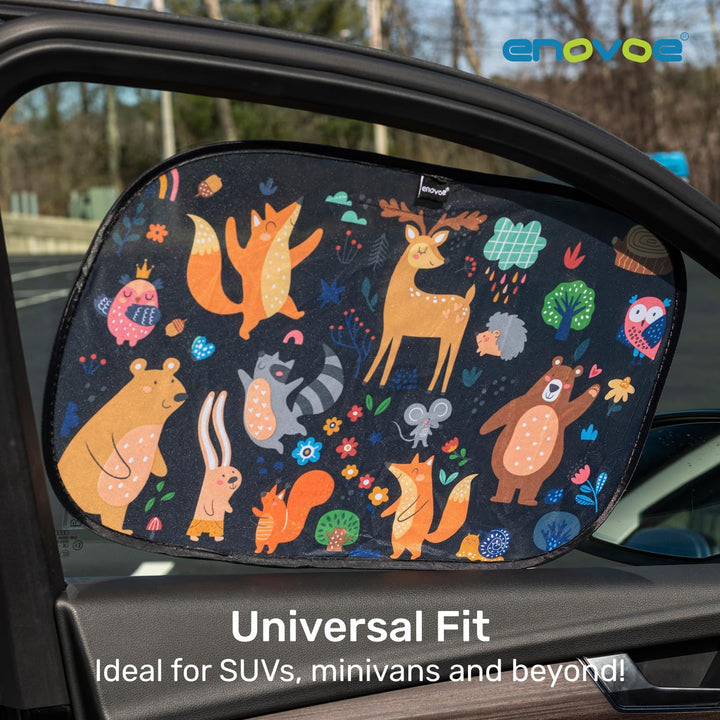 2 Pack Animals Cartoon Car Window Sun Shades for Kids - 21X14 Inches - Baby Sun Shades - Glare and UV Rays Protection Car Window Shades, Suitable for Suvs, Minivans and Full Size Cars