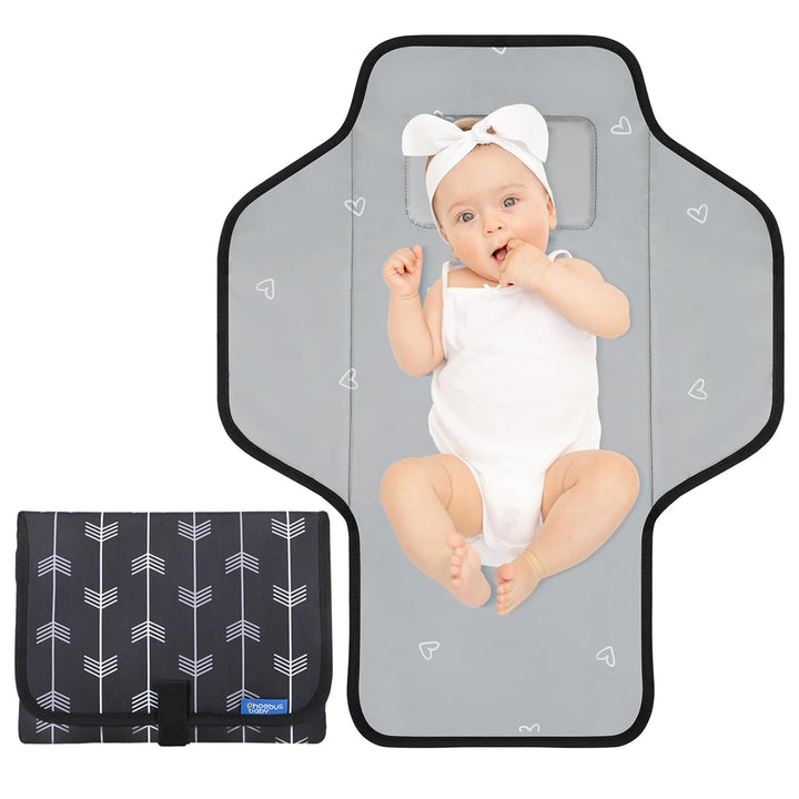 Baby Portable Changing Pad Travel - Waterproof Compact Diaper Changing Mat with Built-In Pillow - Lightweight & Foldable Changing Station, Newborn Shower Gifts