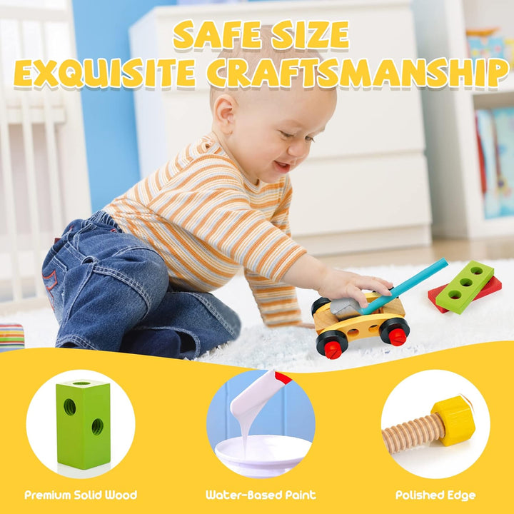 Tool Kit for Kids, 36-Piece Wooden Toddler Tools Set Includes Tool Box, Montessori Educational Stem Construction Toys for 2 3 4 5 6 Year Old Boys Girls, Best Birthday Gift for Kids