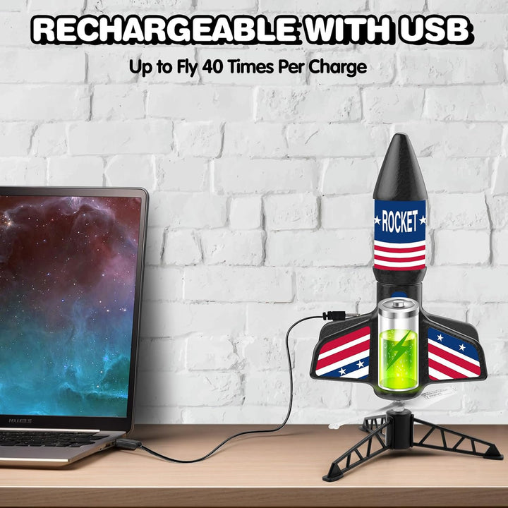 Rocket Launcher for Kids - Self-Launching 200 Ft Motorized Outdoor Electric Play Toy, High Flying Air Rocket with Launch Set, Birthday Toys Gifts for Boys 8-12, Star Pattern