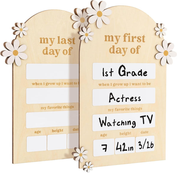 Beautiful Wooden First and Last Day of School Board Sign - Modern and Large Back to School Sign for Lasting Memories - Perfect Wooden Dry-Erase Photo Prop for Kindergarten