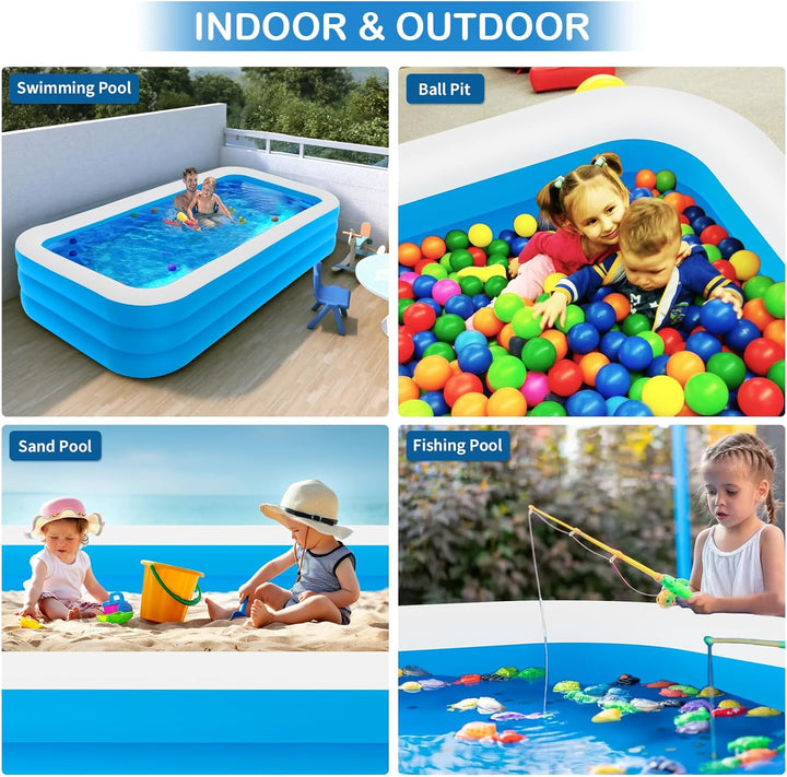 Large Inflatable Pool with Air Pump, 158" X 74" X 22" Blow-Up Pool for Kids, Family, Adults, Inflatable Swimming Pool for Backyard, Outdoor, Garden, Summer Water Party