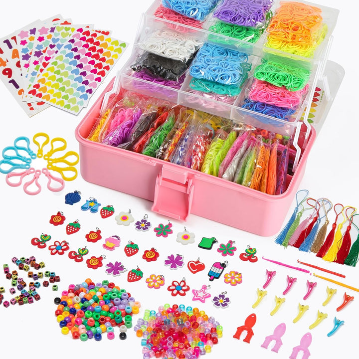24 Colors Rubber Band Bracelet Kit, Rubberband Bracelet Making Kit for Kids Ages 6+