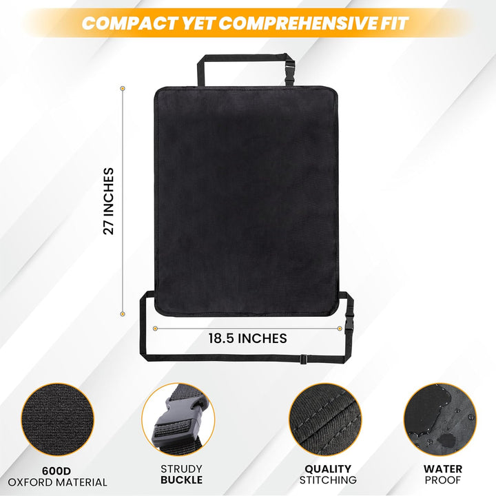 2 Pack Large Back Seat Protector for Kids Feet | Premium Waterproof Kick Mats | Durable Black Backseat Cover for Child to Protect from Dirt, Mud & Scratches | Automotive Travel Accessories