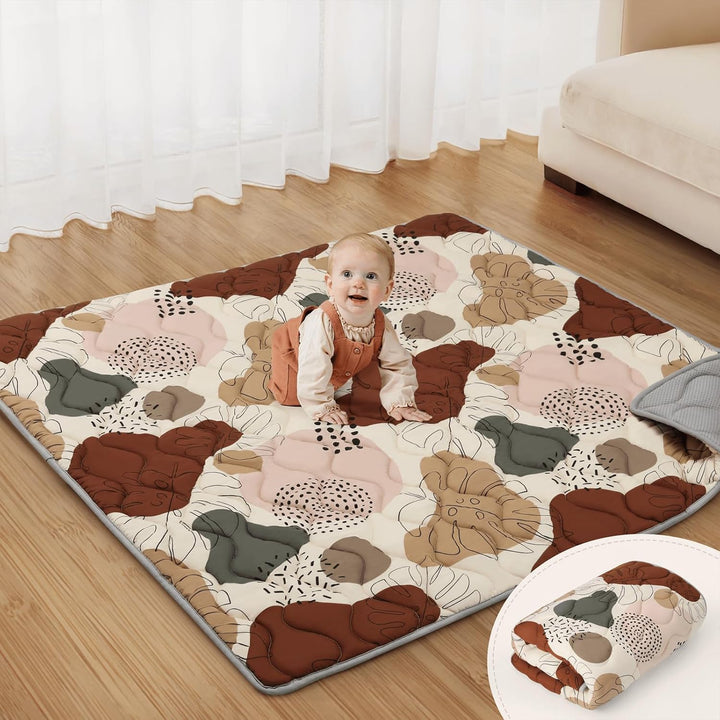 Baby Play Mats for Floor, 50X50 Playpen Mat, Thicken Cushioning Padding Foam Playmate for Baby and Toddlers Infants, Non-Slip & Machine Washable, Earth Tones Design