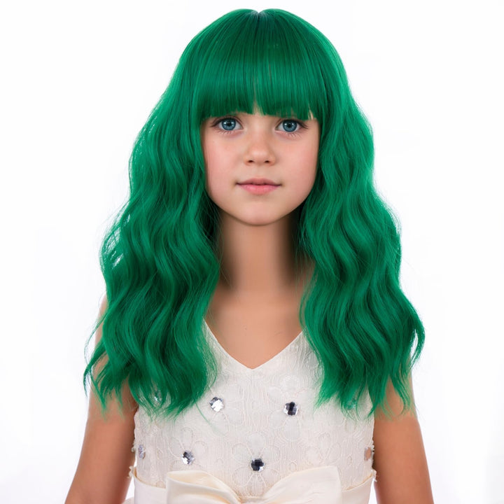 Blonde Wig Kids Child Short Wavy Wig with Bangs Flaxen Blonde Wigs Synthetic Girls Cosplay Halloween Party Costume Wigs (Flaxen Blonde)