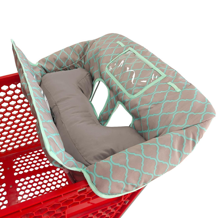Soft Pillow Attached 2-In-1 Shopping Cart and High Chair Cover for Baby, Cotton Padded Cart Cover, Fold'N Roll Style, Portable with Carry Bag (Gray Elephant)