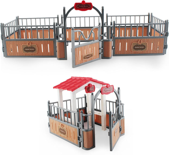 Horse Barn Playset Horse Stable Playset Pavilion 7.3X5.5X6.3'' Plastic Barn Pavilion Imaginary & Creative Educational Toys Accessories for Lovers
