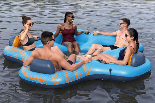Inflatable Pool Bar for Adults - Floating Island for Lake - 5 Person Floats for Adults - Multi Person Float - Party Raft - Giant Inflatable Pool with Seats - Big and Family Raft for Lake