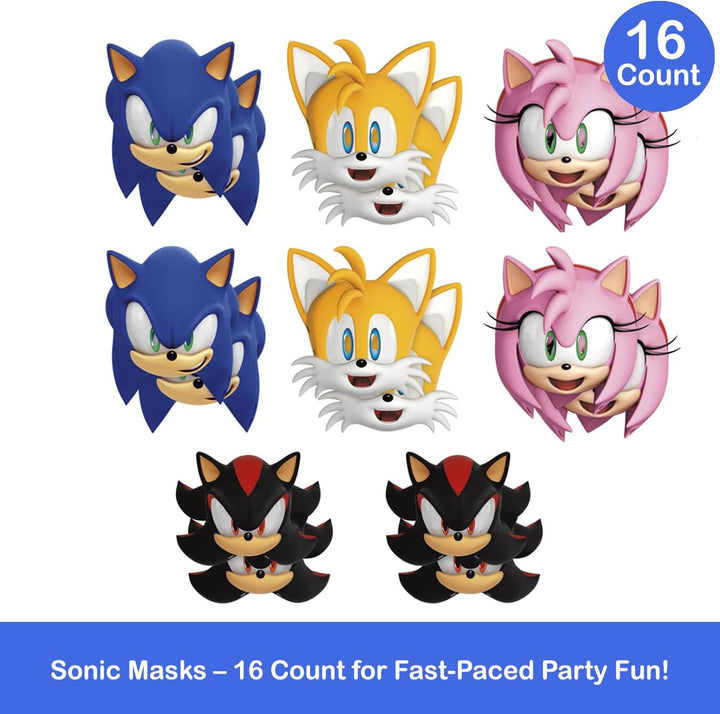 Sonic the Hedgehog Party Masks 16 Assorted Paper Masks with Celebrate with Me Sticker | Sonic Birthday Party Supplies for Kids