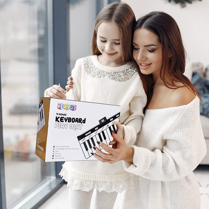 6 Ft. Floor Piano Mat for Toddlers - 24 Keys Piano Play Mat for Kids - Keyboard Playmat Has Record, Playback, Demo, Play, Adjustable Vol. - Best Piano Gift for Boys & Girls
