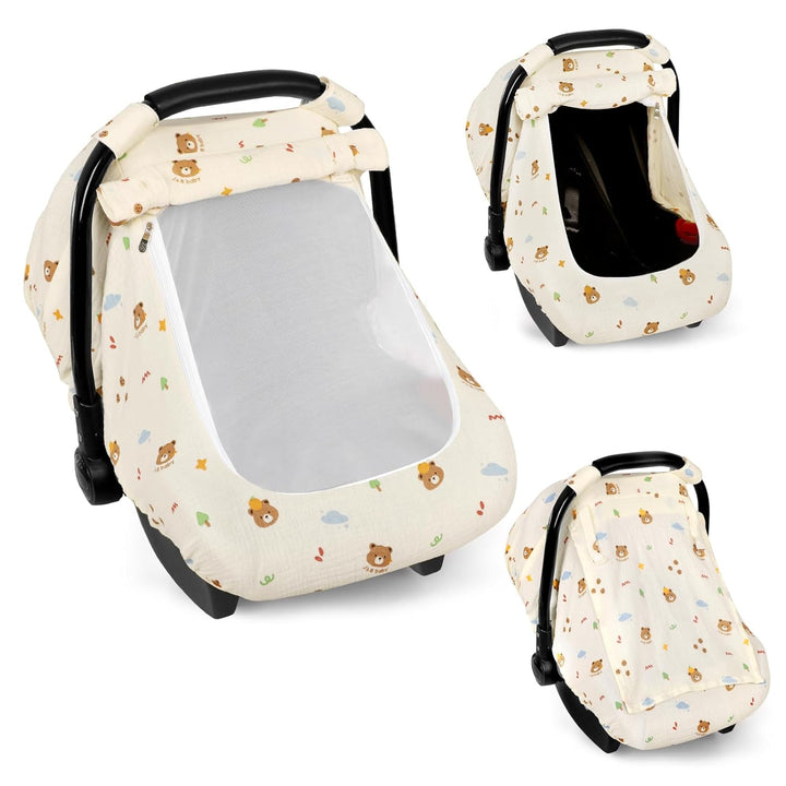 Muslin Car Seat Covers for Babies, Summer Baby Car Seat Cover for Boys Girls with Breathable Window, Lightweight Infant Car Seat Canopy, Green