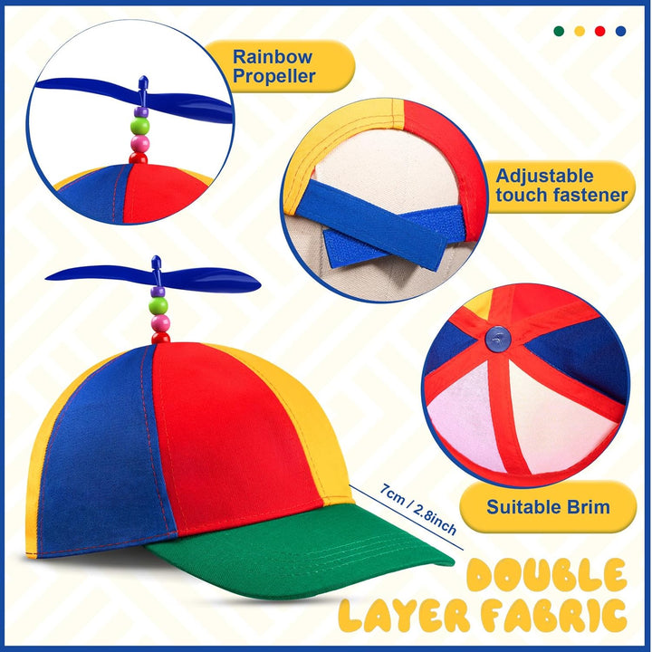Propeller Top Hat Rainbow Nerd Silly Twirly Cap Helicopter Hat with Spinner and Adjustable Bowtie for Costumes