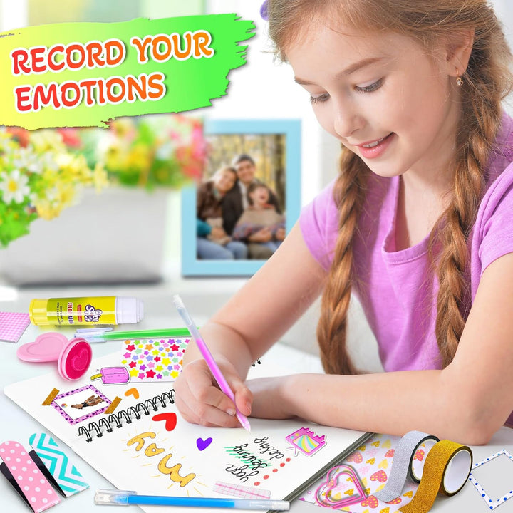 DIY Journal Kit for Girls, Scrapbook & Diary Supplies Set, Girls Diary Christmas Birthday Gifts for 8 9 10 11 12 13 14 Year