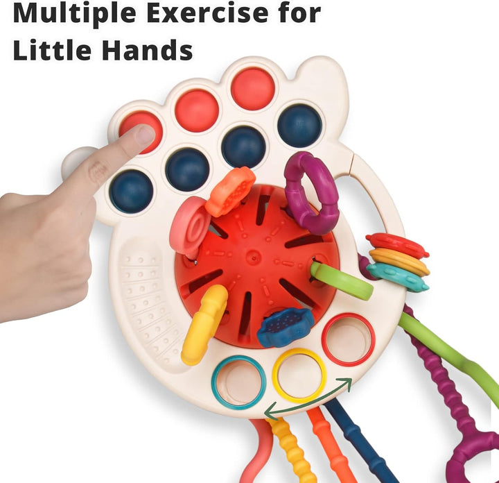 Montessori Toys, Silicone Pull String Activitys, Developmental Pulling Baby Sensory Toy, Car Seat Airplane Travel Toddler Boy &Girl Infant Birthday Gifts