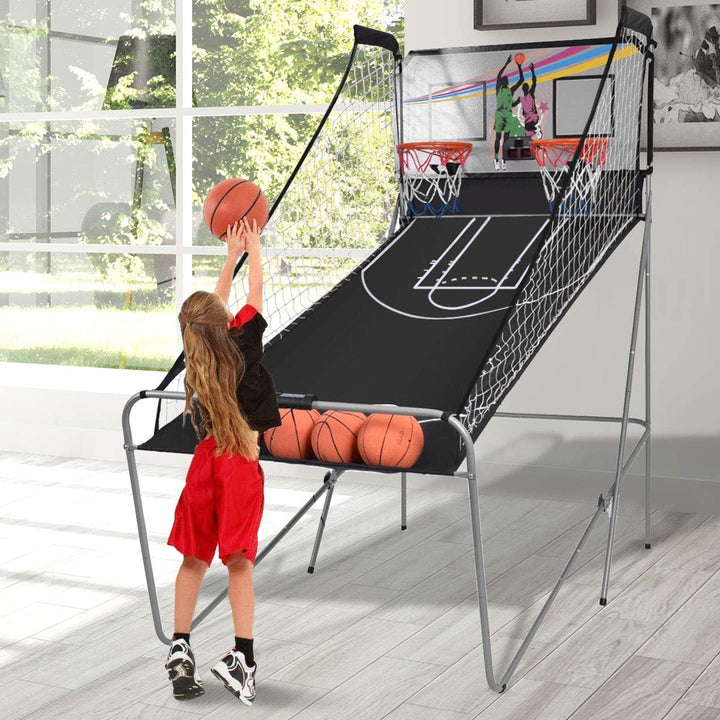 Foldable Basketball Arcade Game, 8 Game Options, Electronic Double Shot 2 Player W/ 4 Balls and LED Scoring System, Indoor Basketball Game for Kids, Adults
