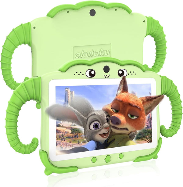 Kids Tablet 7 Inch Toddler Tablet for Kids 2GB + 32GB Android System with Wifi Dual Camera Shockproof Case Child Learning PC with Parental Control, Preinstalled Educational Games, Green