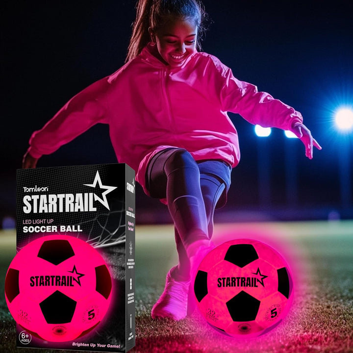 Glow in the Dark Soccer Ball | Sports Gift for Girls Ages 6-15 | LED Light-Up Ball with 3 Extra Batteries and Pump | Pre-Installed Batteries | Size 5 | Indoor & Outdoor Fun Gift for Kids & Teens 8-15