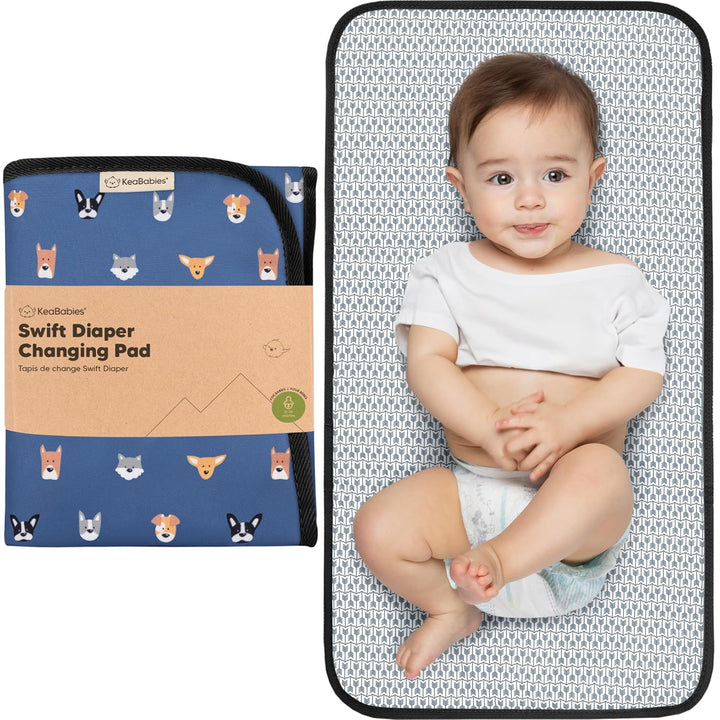 Portable Diaper Changing Pad, Easy Wipe Clean - Foldable Waterproof Baby Changing Mat for Diaper Bag, Compact, Lightweight, 25X13 Baby Changer Travel Essential, Machine Washable (Black Geo)