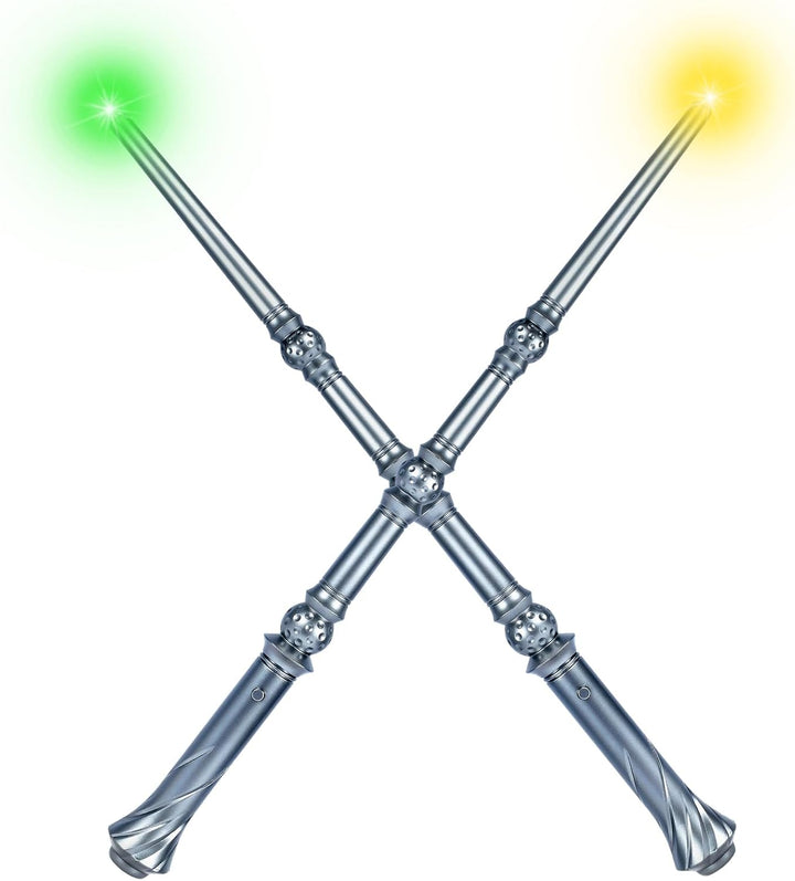 Light up Magic Wizard Wand with Sounds & 4 Color Lights Illuminating Witch Toys for Kids Cosplay Party Birthday Gift, Brown, 2PCS