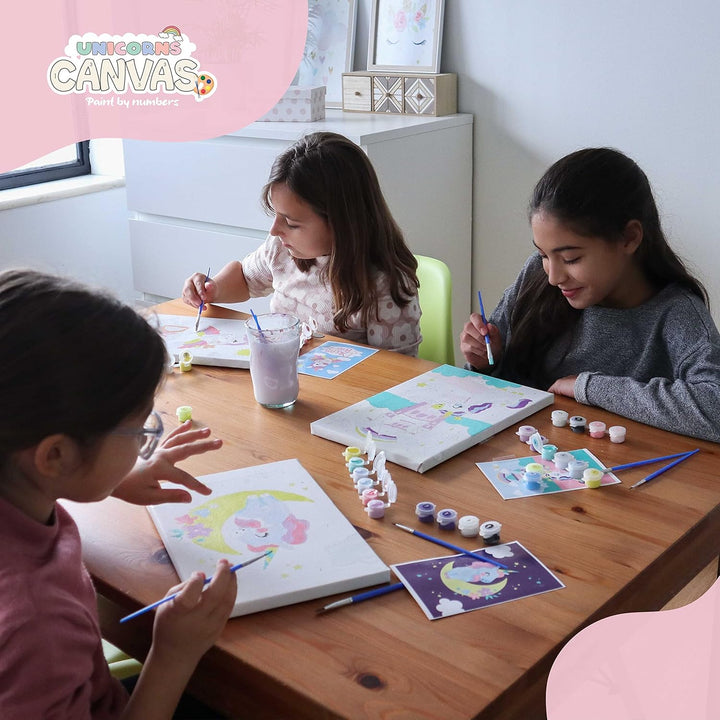 Paint by Numbers Kit for Kids Unicorns Pack 3 Canvas Paint by Number Canvas Framed Pre Drawn, Unicorn Gifts for Girls | Arts and Kids Crafts 4-6 8-12, Pintar Por Numeros | Unicorn Craft
