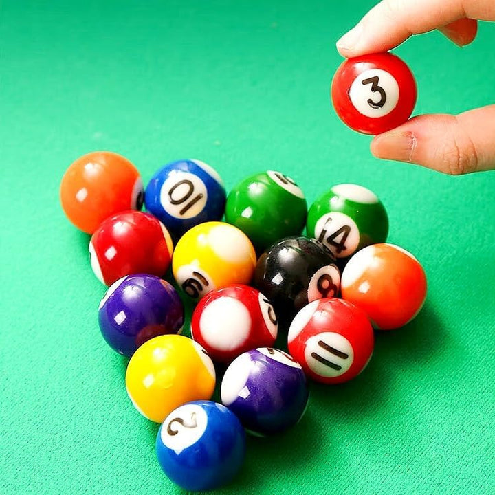 16Pcs Small Tabletop Pool Table Balls, Small Pool Cue Balls Full Set, Indoor Table Game Kids Adults Toy 0.98/1.25/1.49Inch Optional