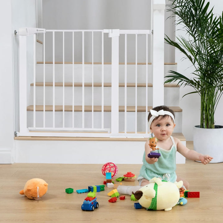 36" Extra Tall Baby Gate for Stairs and Doorways - Fits 29.5" to 48.8" Wide Openings, Auto Close Extra Wide Dog Gate for House, Pressure Mounted Easy Walk through Pet with Door, Black