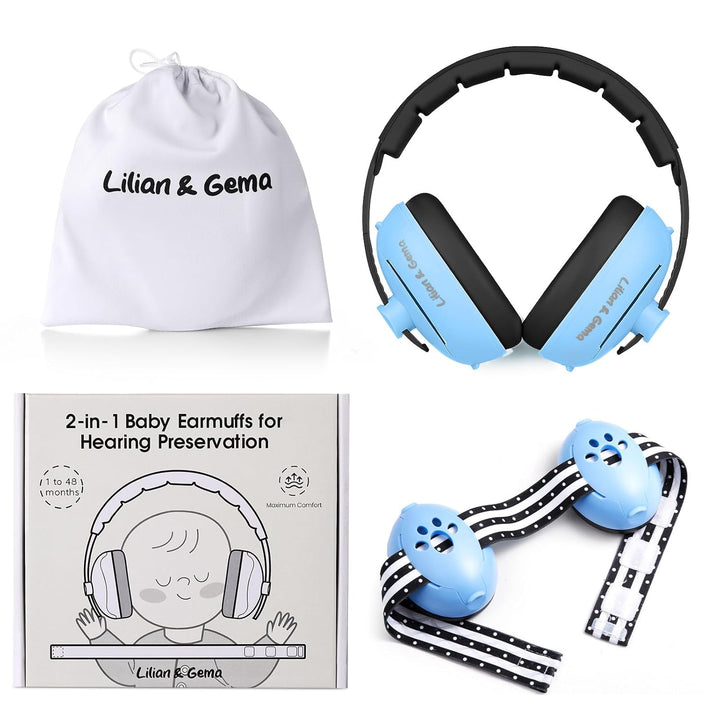 2-In-1 Baby Ear Muffs Noise Protection, Adjustable Headphones with Stretchy Band, Noise Cancelling for Toddler up to 4 Years, Airplane Essentials/Outdoor, White