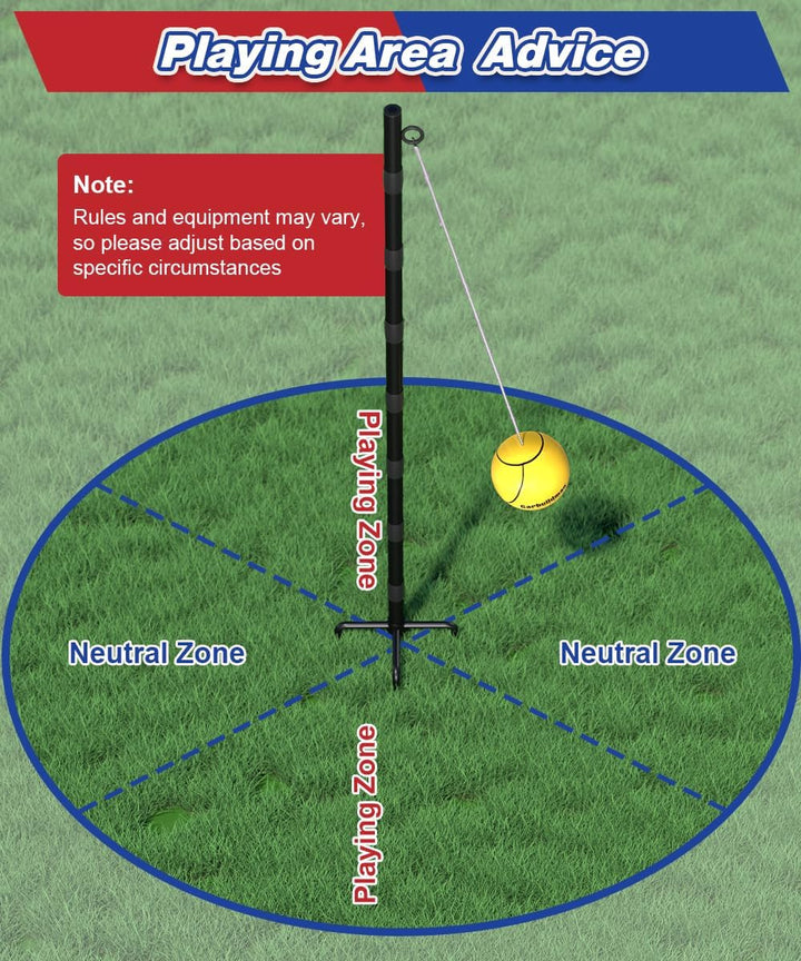Tetherball Set with Ball & Rope for Outdoor Backyard, Adjustable Tether Ball Pole with 5-Prong Base & Rubber Sleeve for Playground, outside Ball Games Sports for Kids, Adults