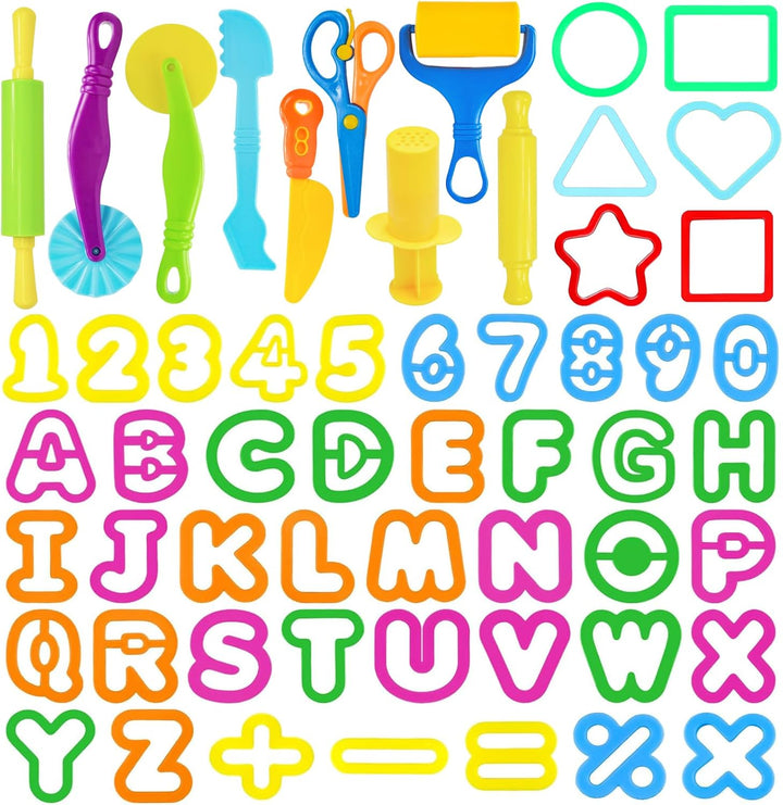 Playdough Tool Set, 9 Pcs Play Dough Tools Sets for Kids Ages 4-8, Playdough Accessories Includes Cutters Roller, Rolling Pins, Safety Scissors, Plastic Knife