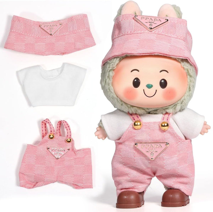 for Labubu Clothes/For Labubu Outfits,Clothes Set for 17Cm Lububu Doll,3 Piece Set Hat Clothing for LA BUBU, Boys and Girls Stylish Adorable Dolls Clothes Accessories (No Doll) (D_Style)