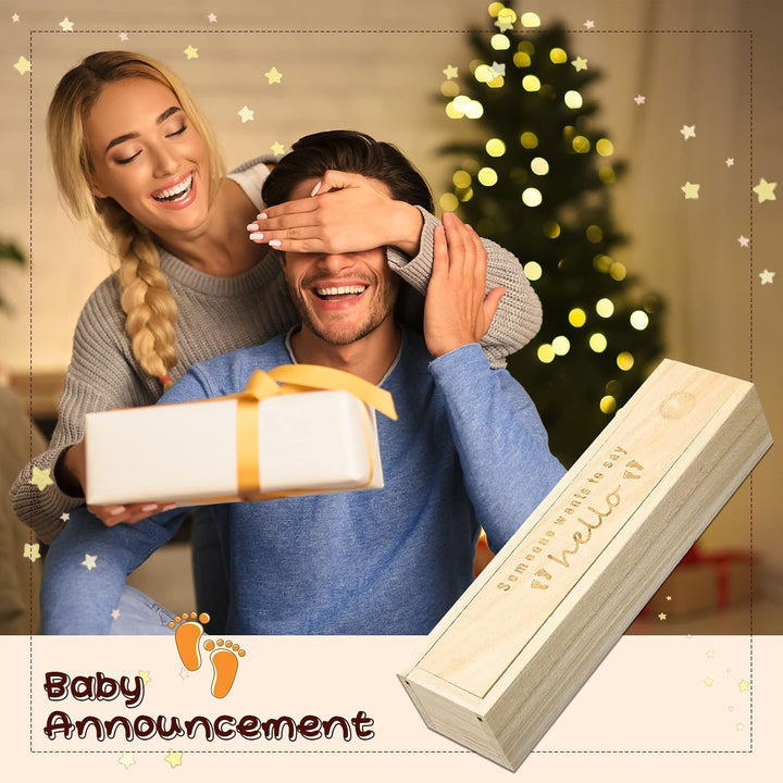 Pregnancy Test Keepsake Box Surprise Pregnancy Announcement Box Wooden Baby for Husband Grandparents Baby Memory Souvenir Collection Case with Raffia Ribbon(Classic)