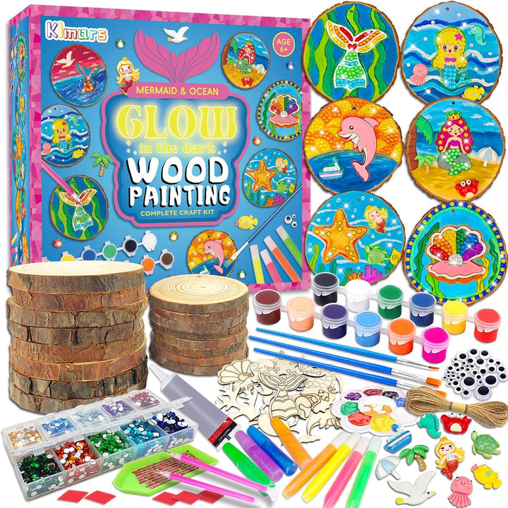 Kids Wooden Painting Kit-Glow in the Dark-Arts & Crafts Gifts for Boys Girls Ages 5-12-Craft Activities Kits - Creative Art Toys for 5, 6, 7, 8, 9, 10, 11 & 12 Year Old Kids