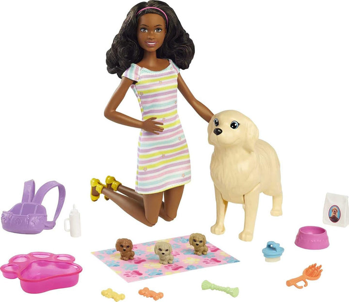 Doll & Pets Set, Blonde with Mommy Dog, 3 Newborn Puppies with Color-Change Feature & Pet Accessories