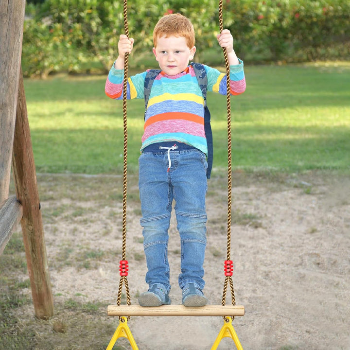 Wooden Trapeze Swing Bar, Adjustable Height Swing Set, Gym Rings, Playground Attachments, 16.5" Monkey Bar for Backyard, Playground, Playroom