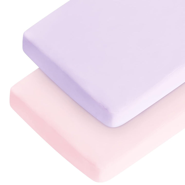 Pack and Play Sheets Boy Girl, 2 Pack Portable Playard Sheet Fits for Graco Pack N Play, Snug Fit Breathable Soft Fitted Playpen Sheet, Mini Crib Sheets, Grey & Navy