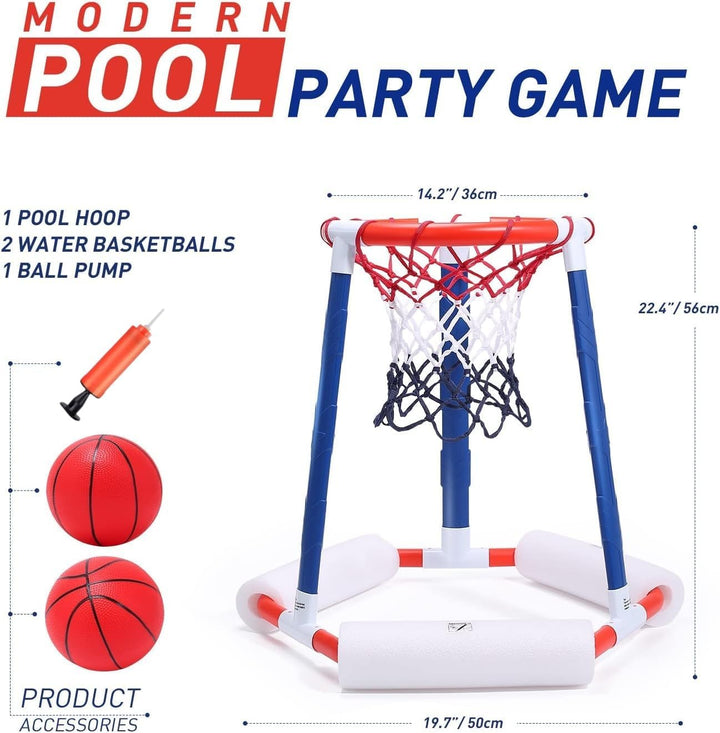 Pool Basketball Hoop, Floating Inflatbale Pool Basketball Games Toys with 2 Pool Balls and Pump,Swimming Pool Outdoor Play Toddler Basketball Hoop Indoor for Kids Adults Age 8-12,