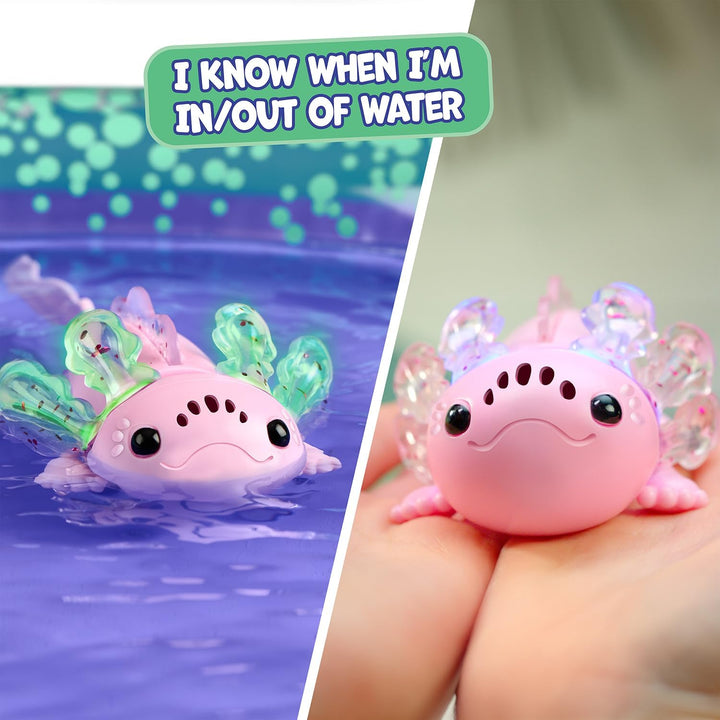 Interactive Baby Axolotl with Inflatable Pool, Alix, Swims and Lights up in Water, Rainbow Lights Tell Your Mood (Ages 5+)
