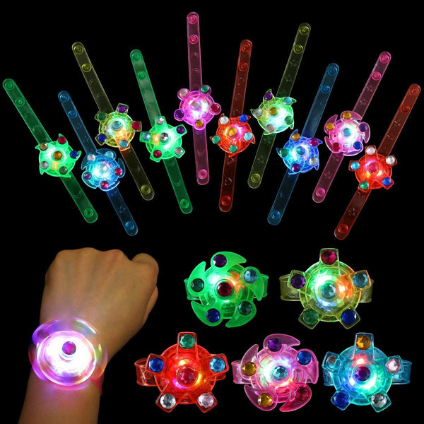 24 Pack LED Light up Fidget Spinner Bracelets, Glow in the Dark Party Favors for Kids 4-8 8-12, Treasure Box Toys, Birthday Gifts, Carnival Prizes, Goodie Bags Stuffers for Kids