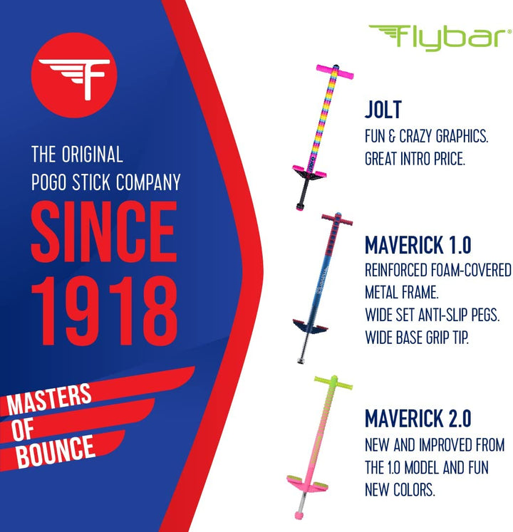 Maverick Foam Pogo Stick for Kids Age 5 and Up, 40 to 80 Pounds, Pogo Stick for Boys and Girls (Red/Blue)