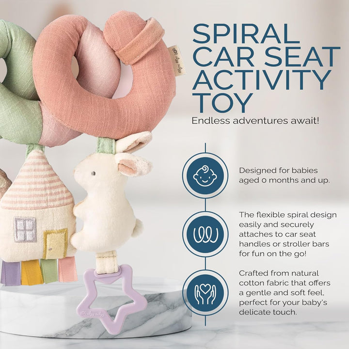 Spiral Car Seat & Stroller Activity Toy - Stroller & Car Seat Toys for Ages 0 Months and up - Hanging Toys Include Dangling Ring, Mirror and Textured Ribbons (Pastel Rainbow)